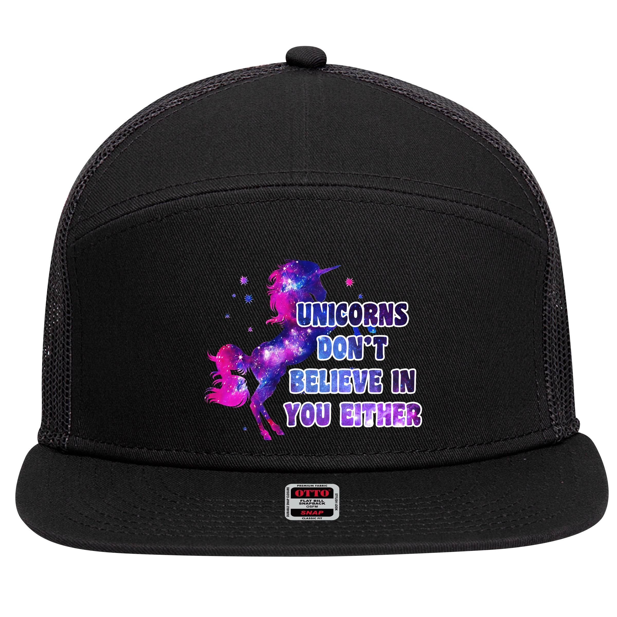 Unicorns Don't Believe In You Either 7 Panel Mesh Trucker Snapback Hat