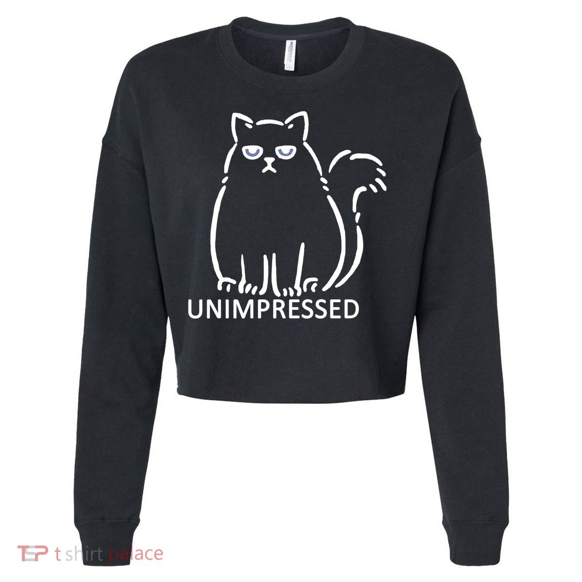 Unimpressed Funny Angry Cat Cropped Pullover Crew