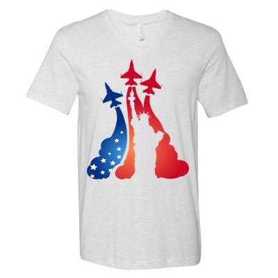 United States Air Force Jets Statue Of Liberty V-Neck T-Shirt