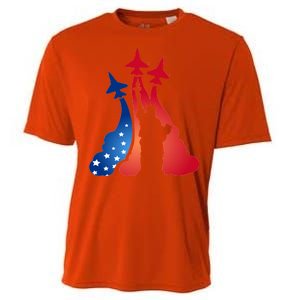 United States Air Force Jets Statue Of Liberty Cooling Performance Crew T-Shirt