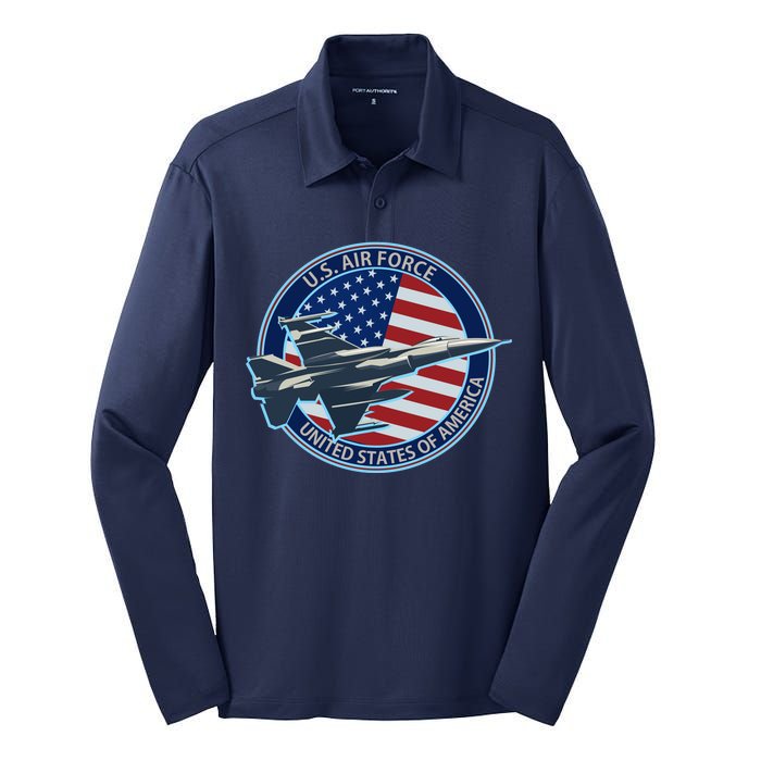 United States Air Force Logo Silk Touch Performance Long Sleeve Polo