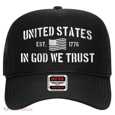 United States Est. 1776 In God We Trust High Crown Mesh Back Trucker Hat