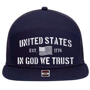 United States Est. 1776 In God We Trust 7 Panel Mesh Trucker Snapback Hat