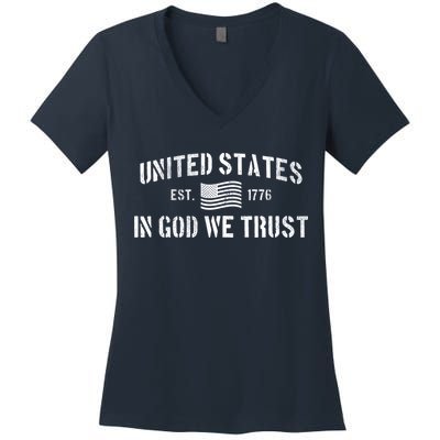 United States Est. 1776 In God We Trust Women's V-Neck T-Shirt
