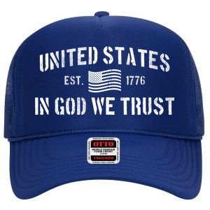 United States Est. 1776 In God We Trust High Crown Mesh Back Trucker Hat