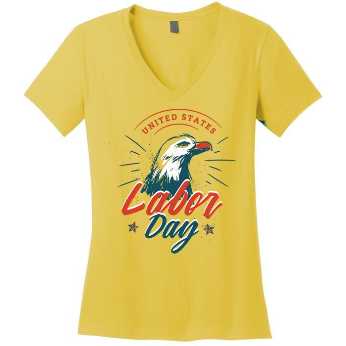 United States Labor Day Eagle Women's V-Neck T-Shirt