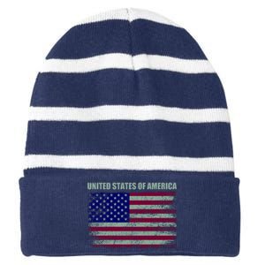 United States Of America Striped Beanie with Solid Band