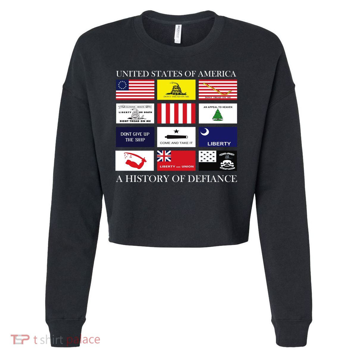 United States Of America A History Of Defiance  Cropped Pullover Crew