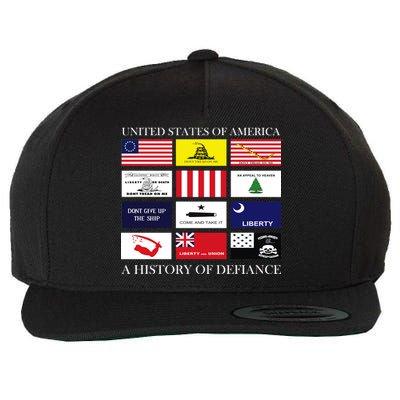 United States Of America A History Of Defiance  Wool Snapback Cap