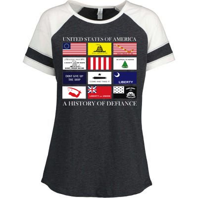 United States Of America A History Of Defiance  Enza Ladies Jersey Colorblock Tee