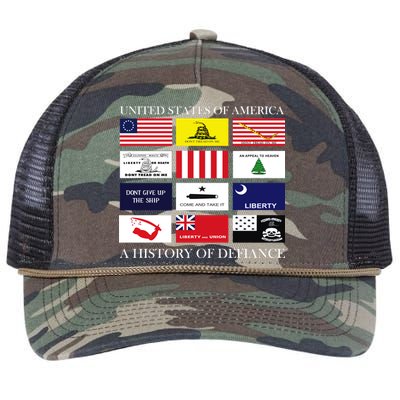 United States Of America A History Of Defiance  Retro Rope Trucker Hat Cap