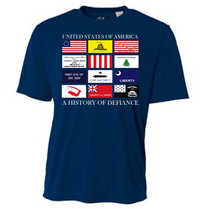 United States Of America A History Of Defiance  Cooling Performance Crew T-Shirt