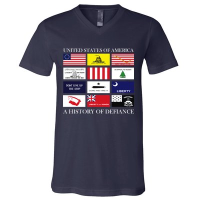 United States Of America A History Of Defiance  V-Neck T-Shirt