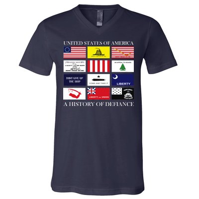 United States Of America A History Of Defiance  V-Neck T-Shirt