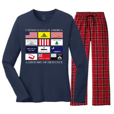 United States Of America A History Of Defiance  Women's Long Sleeve Flannel Pajama Set 