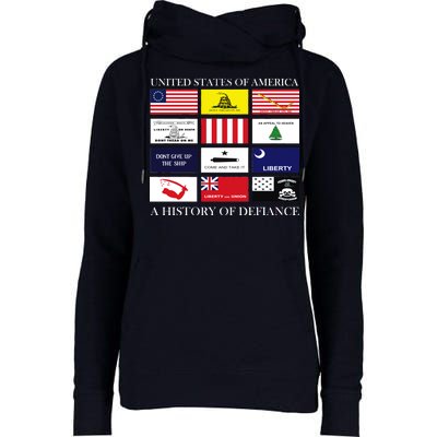 United States Of America A History Of Defiance  Womens Funnel Neck Pullover Hood