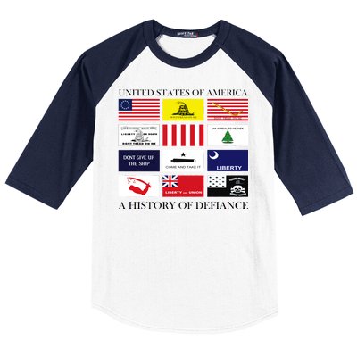 United States Of America A History Of Defiance  Baseball Sleeve Shirt