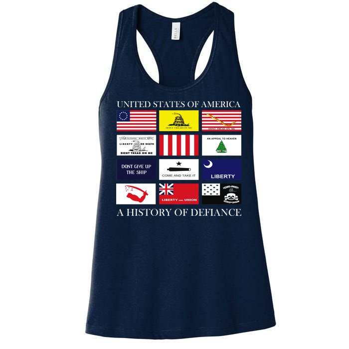 United States Of America A History Of Defiance  Women's Racerback Tank