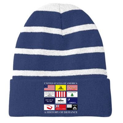 United States Of America A History Of Defiance  Striped Beanie with Solid Band