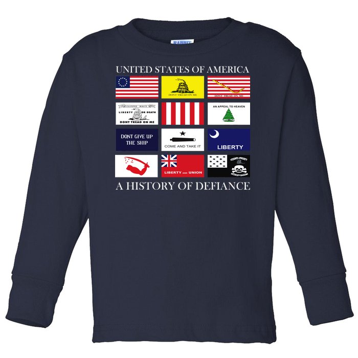 United States Of America A History Of Defiance  Toddler Long Sleeve Shirt