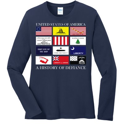 United States Of America A History Of Defiance  Ladies Long Sleeve Shirt