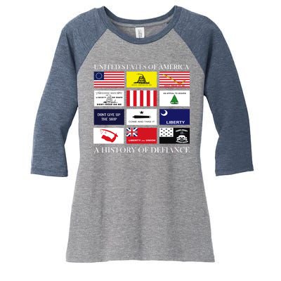 United States Of America A History Of Defiance  Women's Tri-Blend 3/4-Sleeve Raglan Shirt