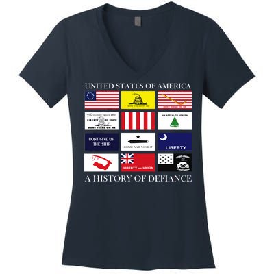 United States Of America A History Of Defiance  Women's V-Neck T-Shirt