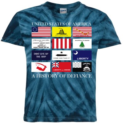 United States Of America A History Of Defiance  Kids Tie-Dye T-Shirt