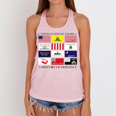 United States Of America A History Of Defiance  Women's Knotted Racerback Tank