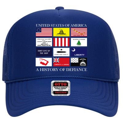 United States Of America A History Of Defiance  High Crown Mesh Back Trucker Hat