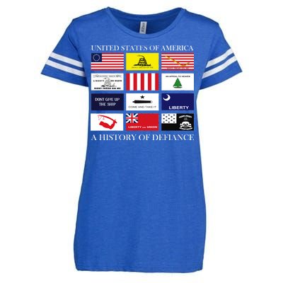 United States Of America A History Of Defiance  Enza Ladies Jersey Football T-Shirt