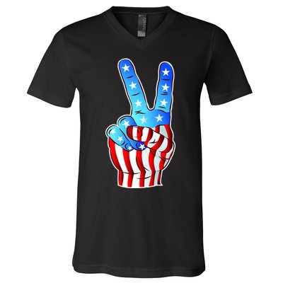 United States of America Peace Flag Stars V-Neck T-Shirt
