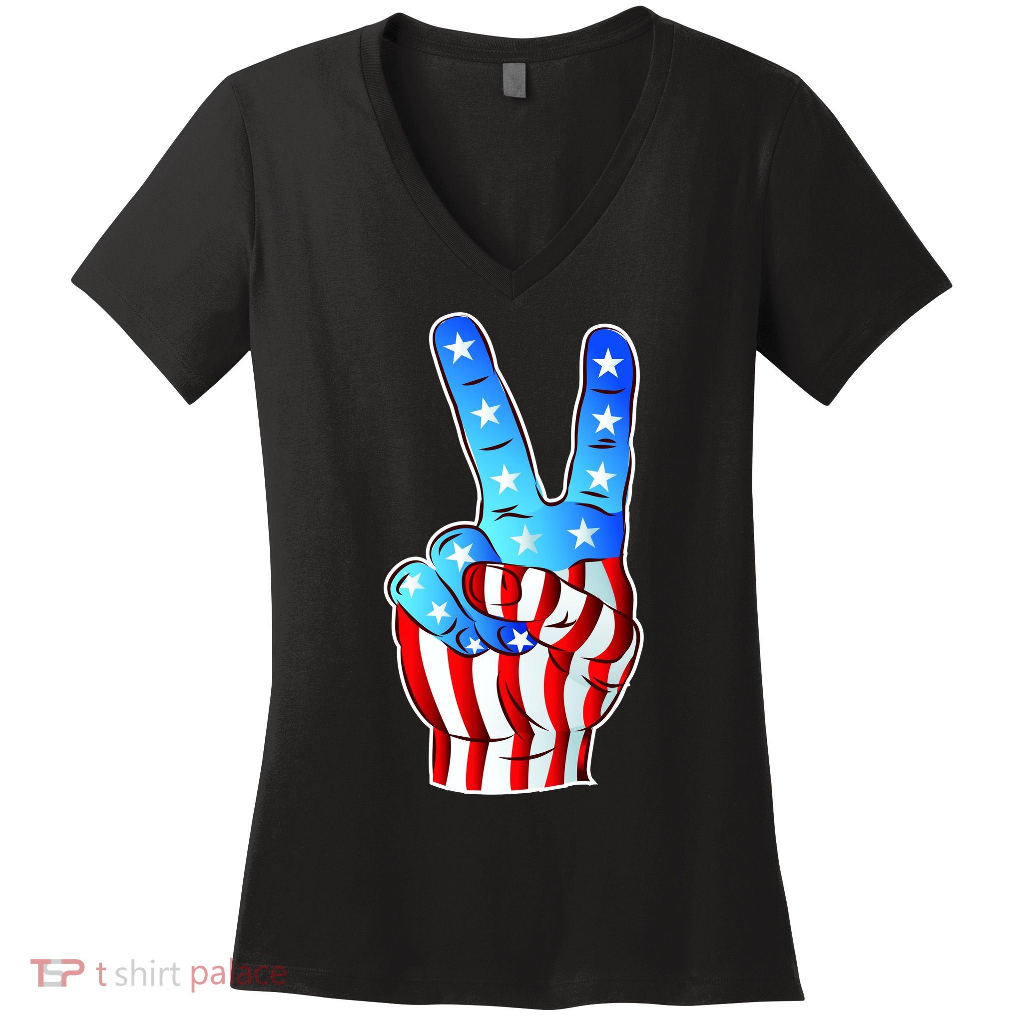 United States of America Peace Flag Stars Women's V-Neck T-Shirt