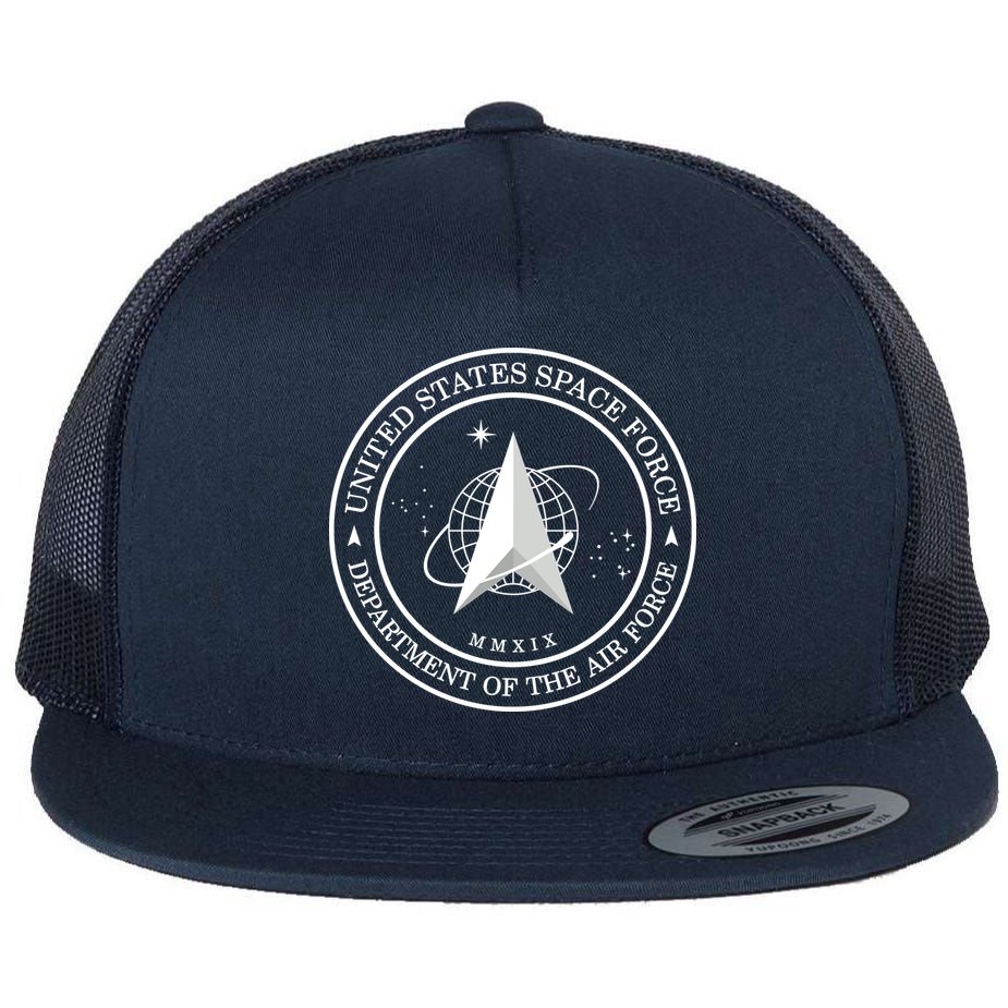 United States Space Force Outline Logo Flat Bill Trucker Hat
