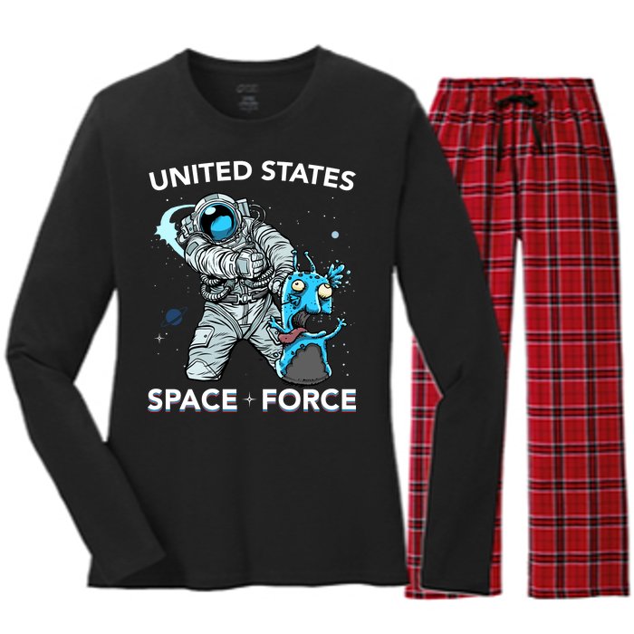 United States Space Force USSF Alien Fight Women's Long Sleeve Flannel Pajama Set 