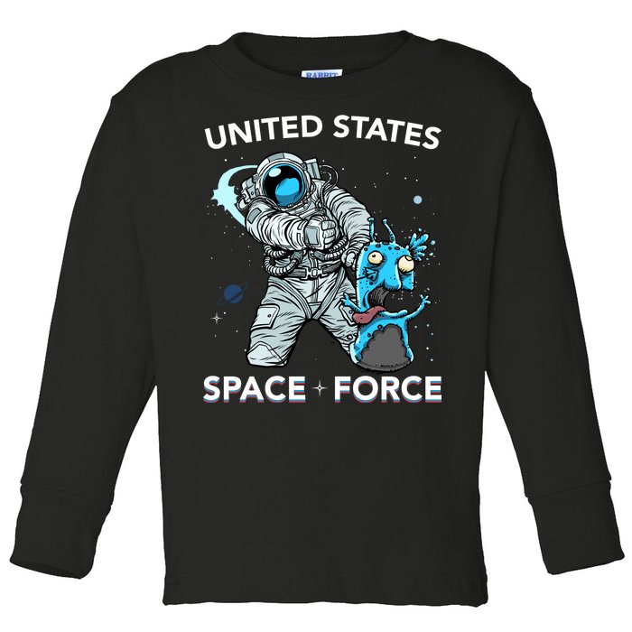 United States Space Force USSF Alien Fight Toddler Long Sleeve Shirt