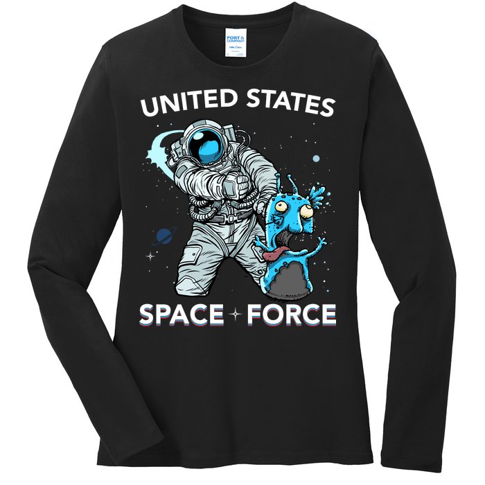 United States Space Force USSF Alien Fight Ladies Long Sleeve Shirt