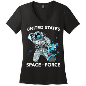 United States Space Force USSF Alien Fight Women's V-Neck T-Shirt