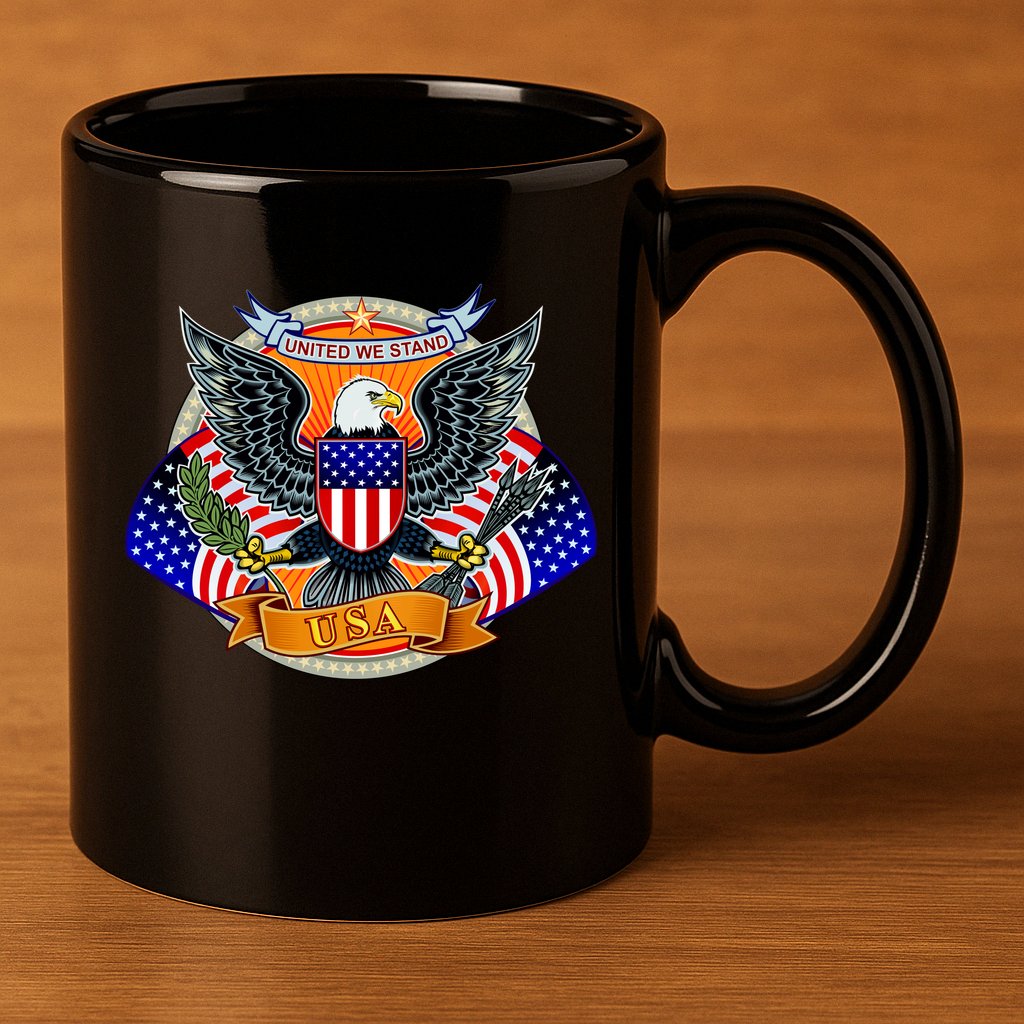 United We Stand USA Eagle Crest 11oz C Handle Ceramic Mug