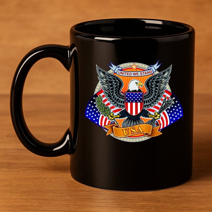 United We Stand USA Eagle Crest 11oz C Handle Ceramic Mug