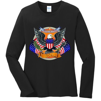 United We Stand USA Eagle Crest Ladies Long Sleeve Shirt