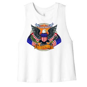 United We Stand USA Eagle Crest Women's Racerback Cropped Tank