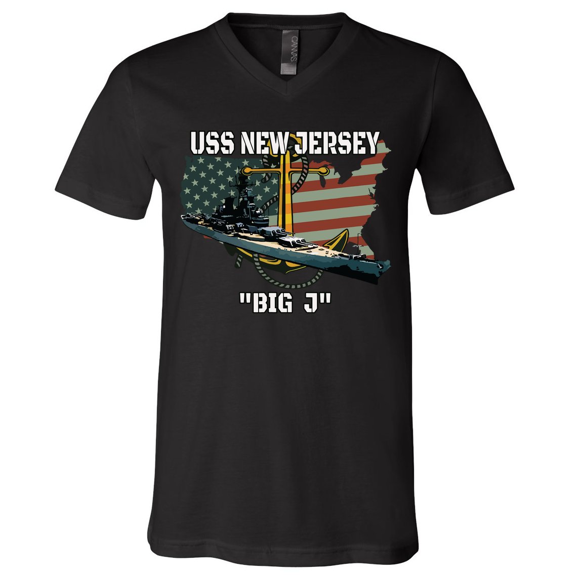 Uss New Jersey Bb62 Battleship Veterans Day Warship Father V-Neck T-Shirt