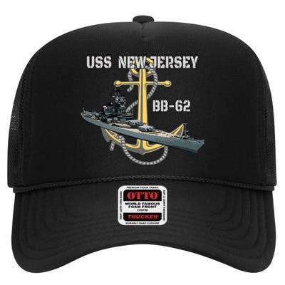 Uss New Jersey Bb62 Battleship Ww2 American Warship Veteran High Crown Mesh Back Trucker Hat