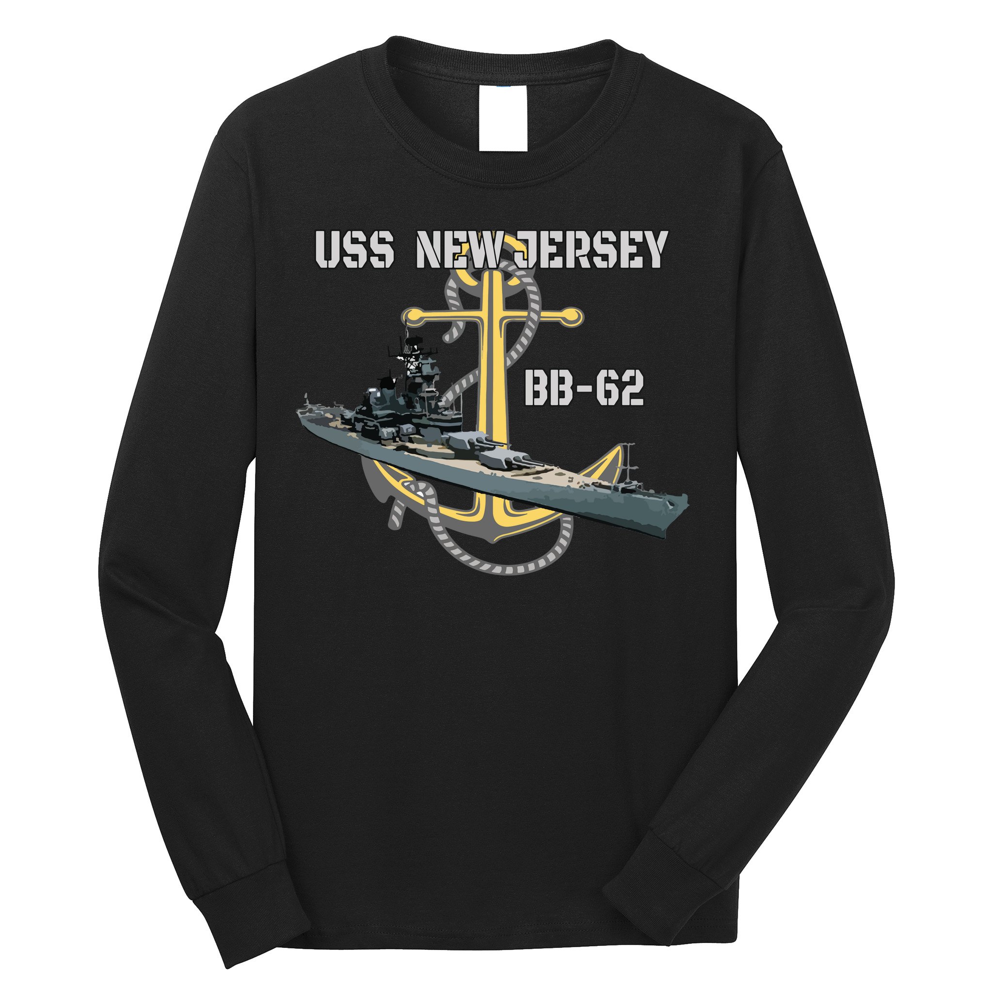 Uss New Jersey Bb62 Battleship Ww2 American Warship Veteran Long Sleeve Shirt