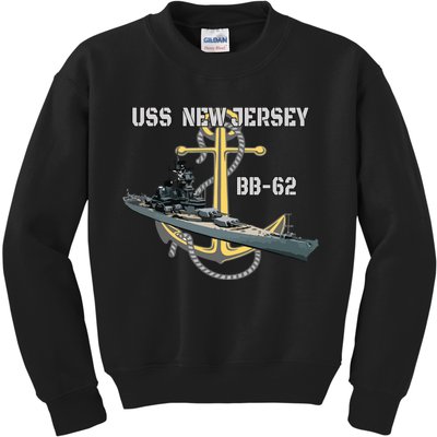 Uss New Jersey Bb62 Battleship Ww2 American Warship Veteran Kids Sweatshirt
