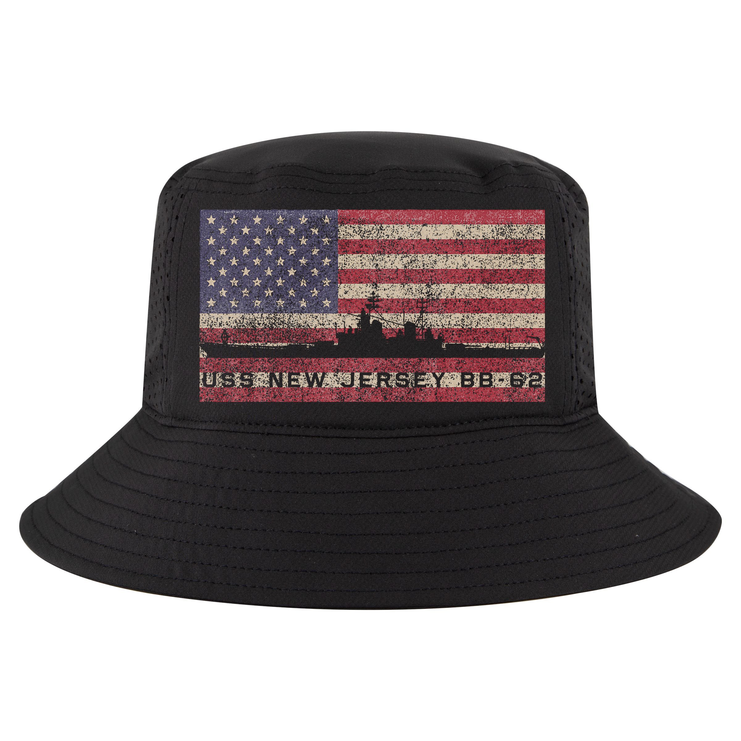 Uss New Jersey Bb62 Ww2 Battleship Usa American Flag Cool Comfort Performance Bucket Hat