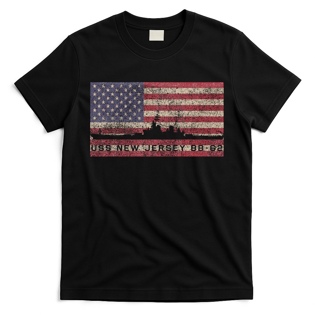 Uss New Jersey Bb62 Ww2 Battleship Usa American Flag T-Shirt