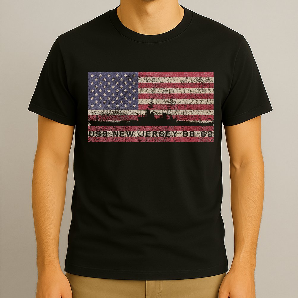 Uss New Jersey Bb62 Ww2 Battleship Usa American Flag T-Shirt