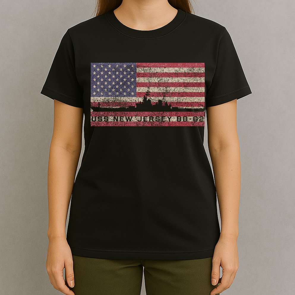 Uss New Jersey Bb62 Ww2 Battleship Usa American Flag T-Shirt